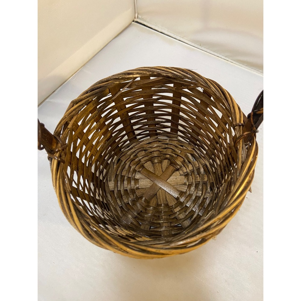 Woven Wicker Basket Unisex Small Brown Rustic High Handle Decor Egg Collection - Picture 2 of 10